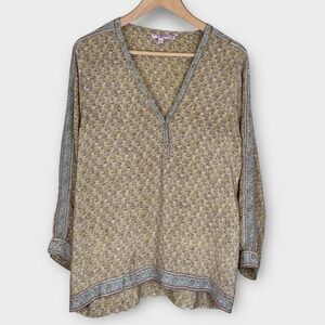 Calypso St. Barth Silk Floral Print Blouse Top Long Sleeve Bohemian Small‎ Tunic